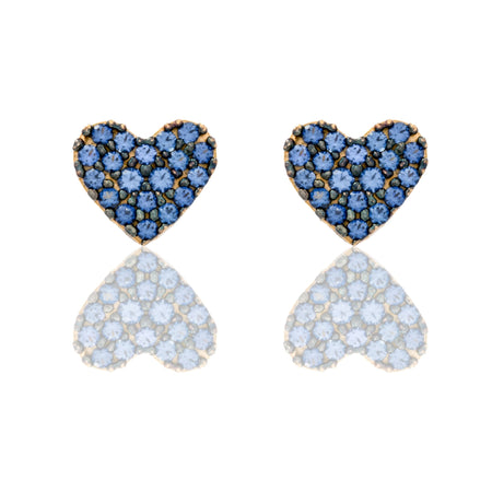 Orecchini Oro Giallo Oro 18 carati Cuore Pave' Pavè Zirconi Blu