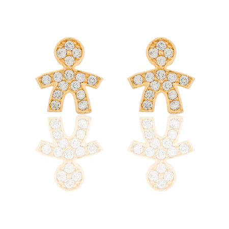 Orecchini Oro Giallo Oro 18 carati Bimbo Pave' Pavè Zirconi bianchi