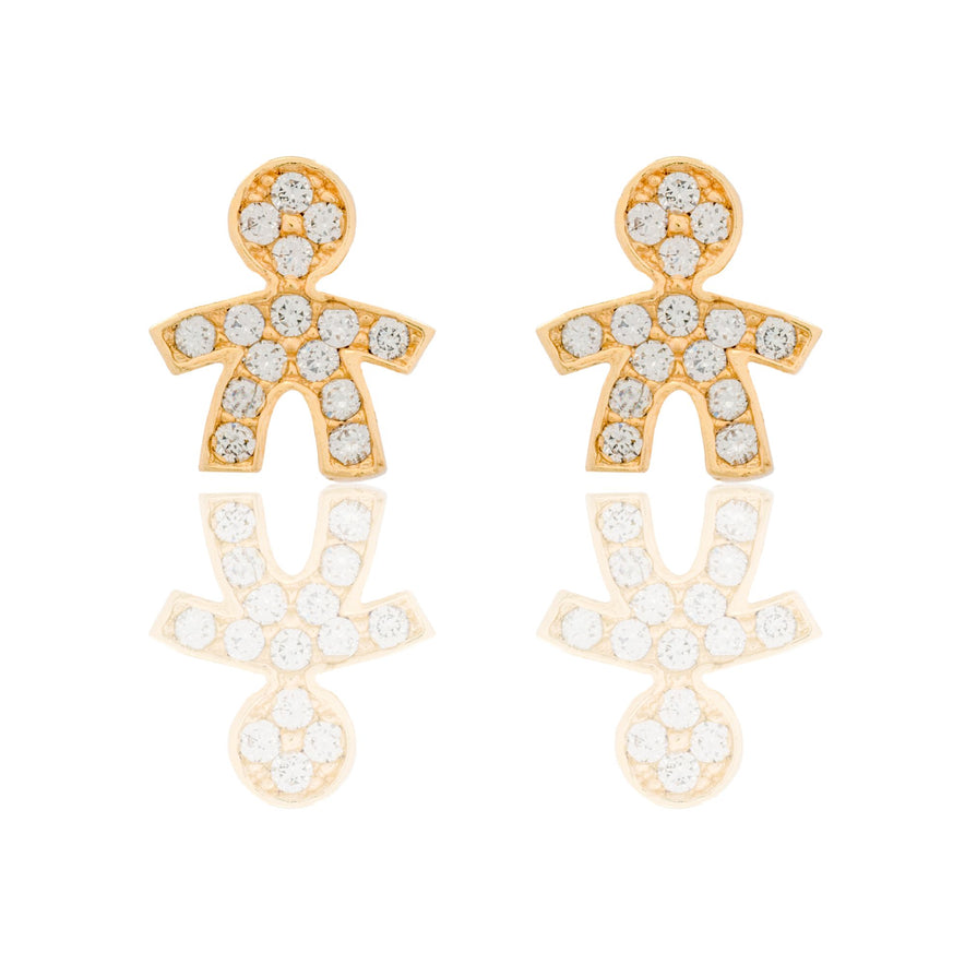 Orecchini Oro Giallo Oro 18 carati Bimbo Pave' Pavè Zirconi bianchi