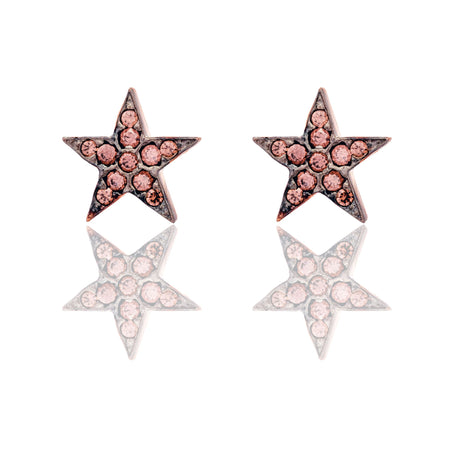 Orecchini Oro Rosa Oro 18 carati Stella Pave' Zirconi Neri, Pavè Zirconi Brown