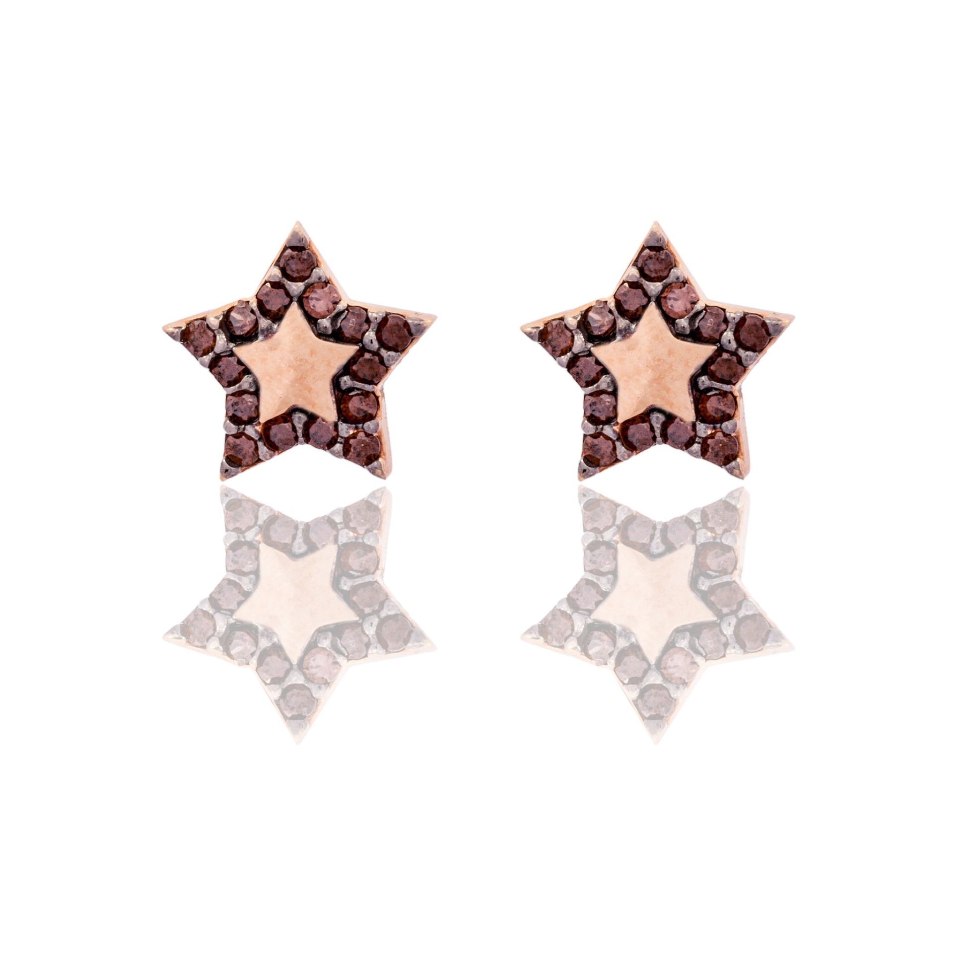 Orecchini Oro Rosa Oro 18 carati Stelle Con Contorno Zirconi Brown