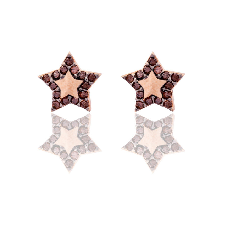 Orecchini Oro Rosa Oro 18 carati Stelle Con Contorno Zirconi Brown