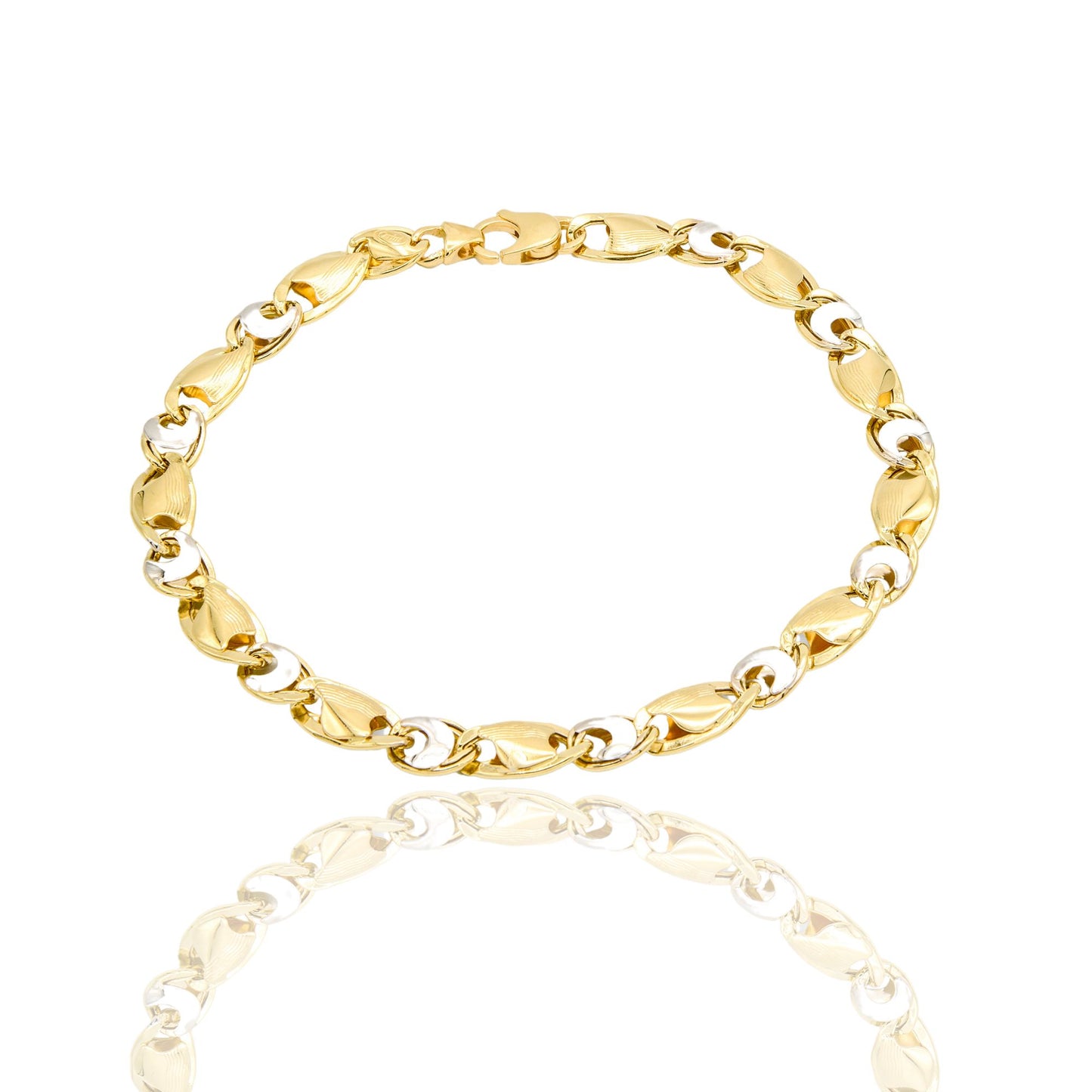 Bracciale Oro Giallo Oro Bianco Oro 18 carati Catena Piatta Solo Oro cm. 21,5