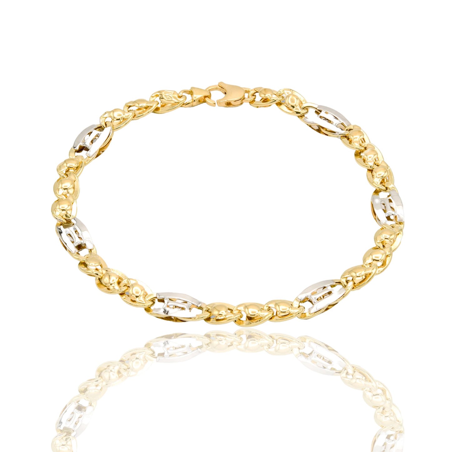 Bracciale Oro Giallo Oro Bianco Oro 18 carati Catena Piatta Solo Oro cm. 21,5