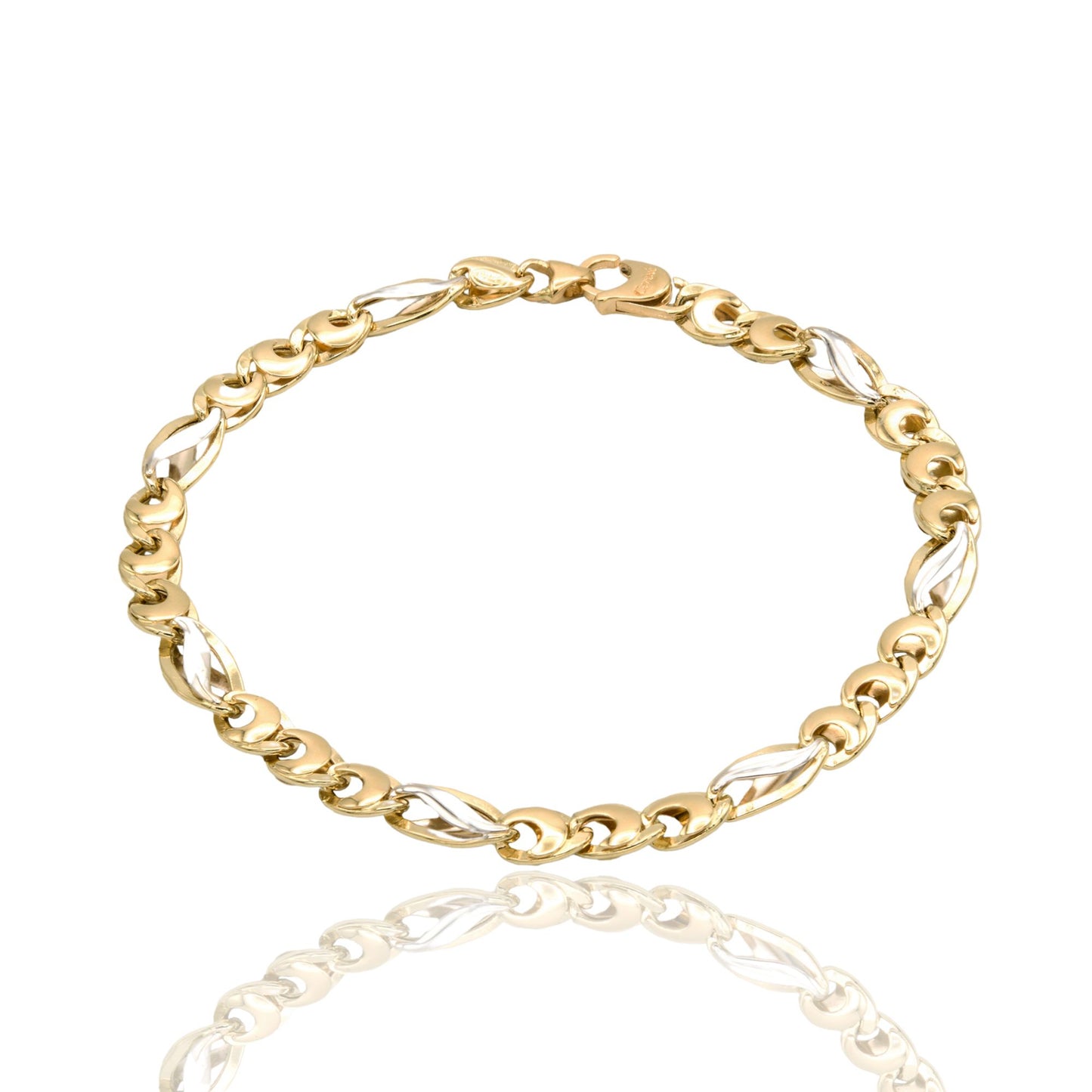 Bracciale Oro Giallo Oro Bianco Oro 18 carati Catena Piatta Solo Oro cm. 21,5