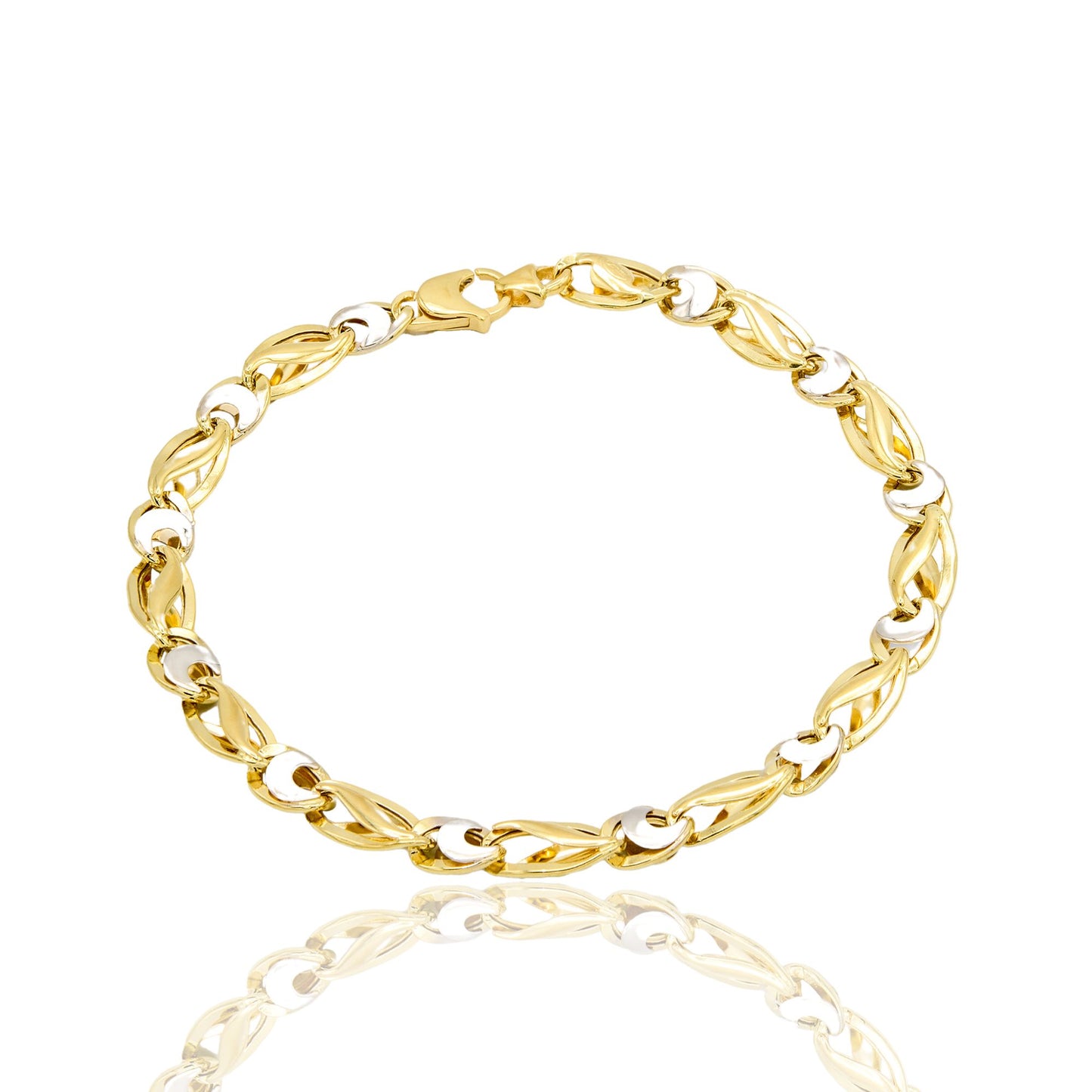 Bracciale Oro Giallo Oro Bianco Oro 18 carati Catena Piatta Solo Oro cm. 21,5