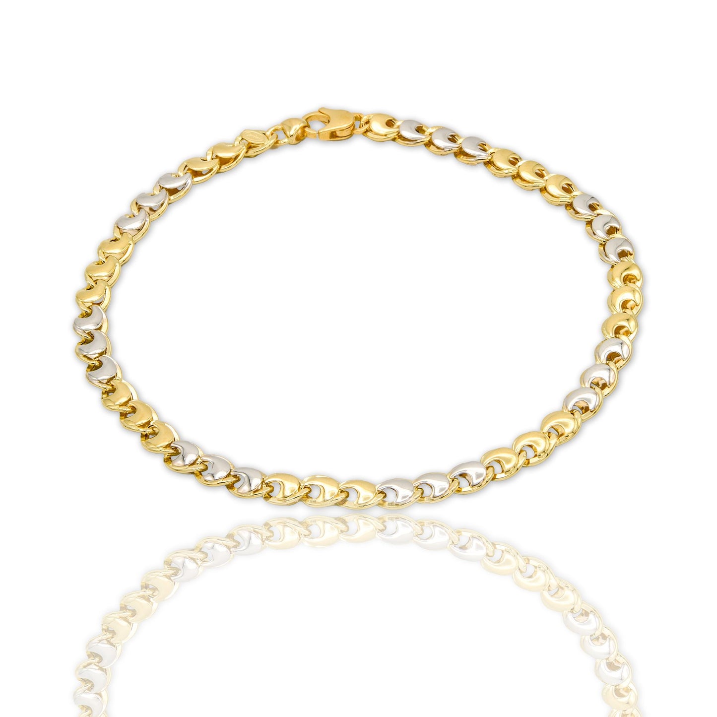 Bracciale Oro Giallo Oro Bianco Oro 18 carati Catena Piatta Solo Oro cm. 21