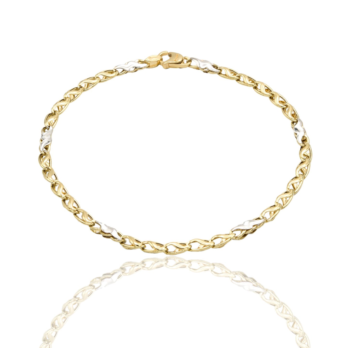 Bracciale Oro Giallo Oro Bianco Oro 18 carati Catena Piatta Solo Oro cm. 20