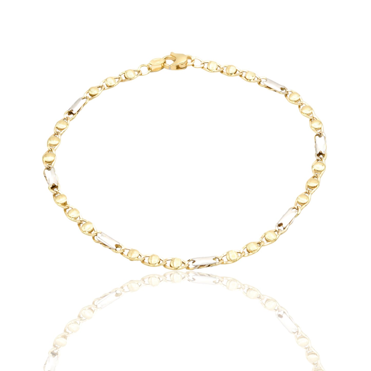 Bracciale Oro Giallo Oro Bianco Oro 18 carati Catena Piatta Solo Oro cm. 21