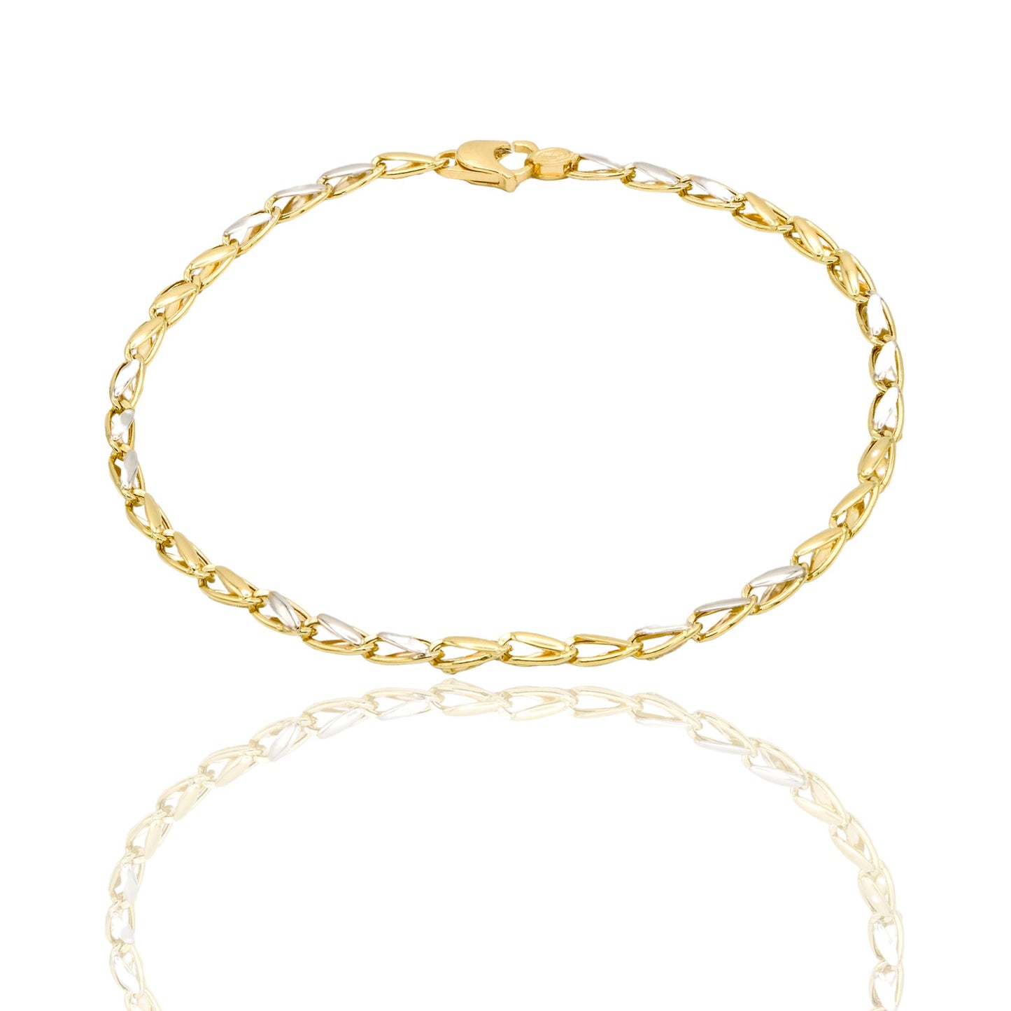 Bracciale Oro Giallo Oro Bianco Oro 18 carati Catena Piatta Solo Oro cm. 21