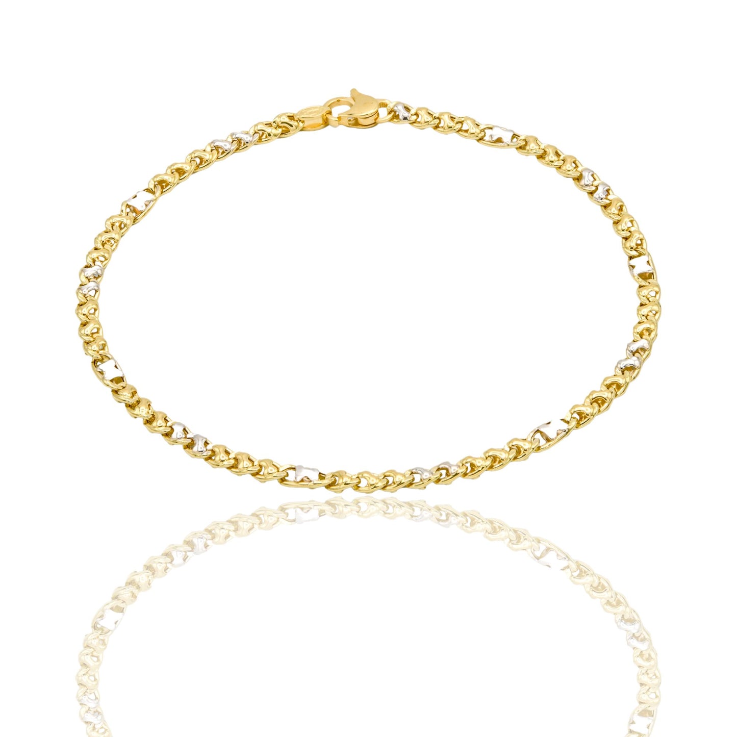 Bracciale Oro Giallo Oro Bianco Oro 18 carati Catena Piatta Solo Oro cm. 21