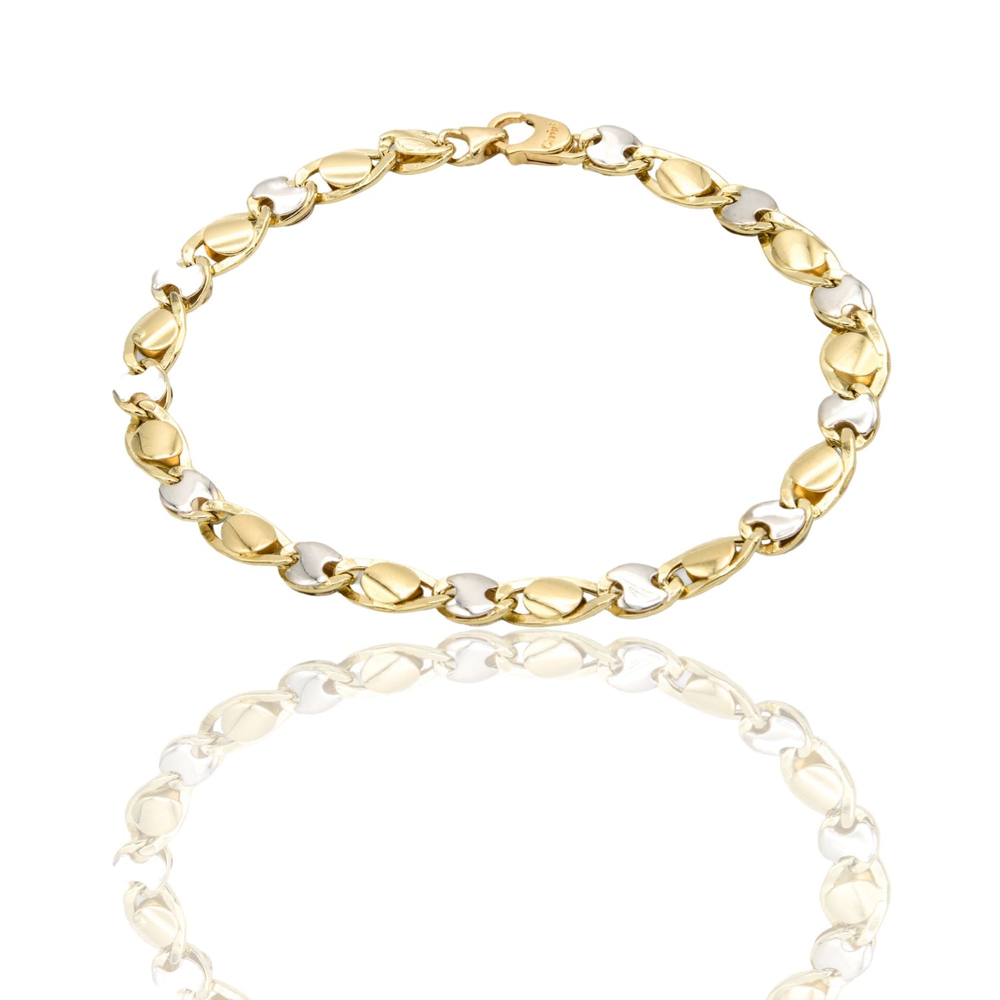 Bracciale Oro Giallo Oro Bianco Oro 18 carati Catena Piatta Solo Oro cm. 21