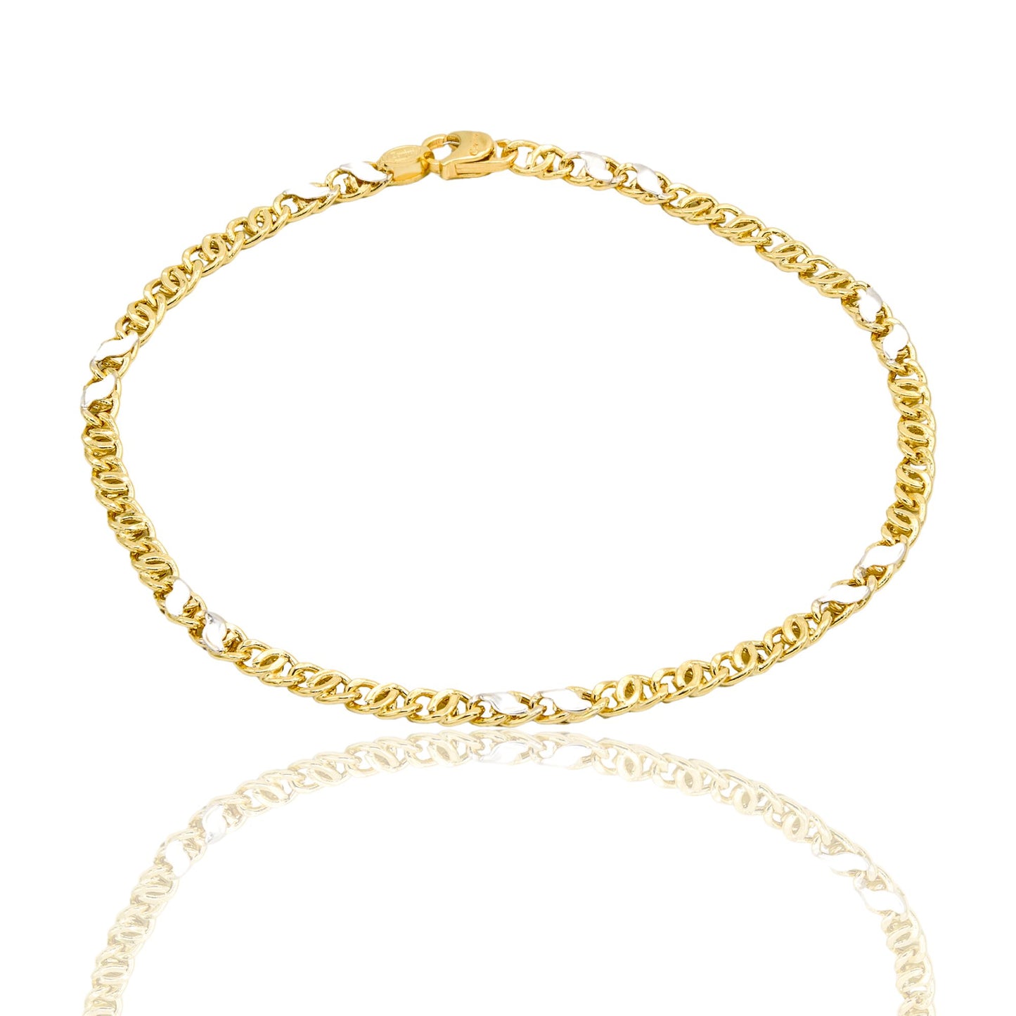 Bracciale Oro Giallo Oro Bianco Oro 18 carati Catena Piatta Solo Oro cm. 19