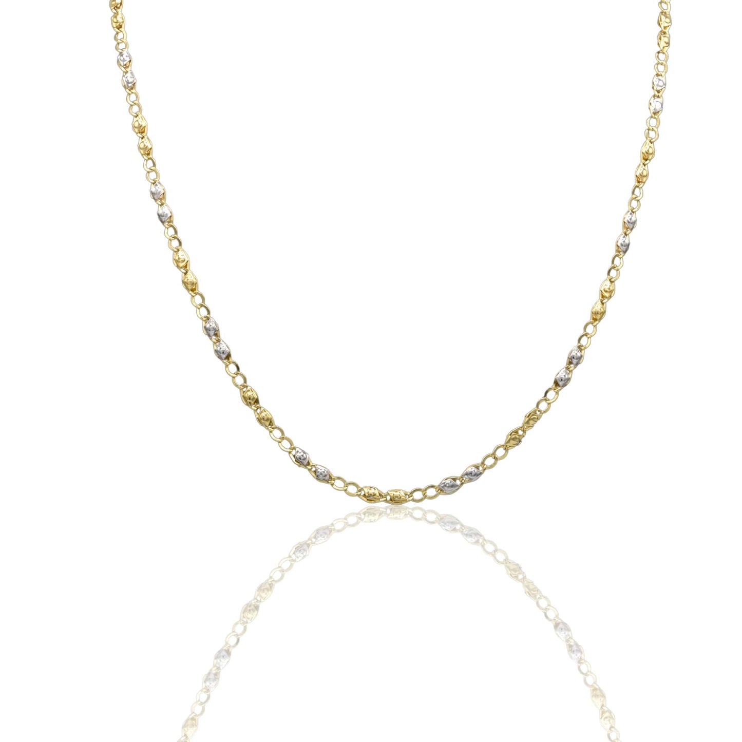 Collana Oro Giallo Oro Bianco Oro 18 carati Catena Piatta Solo Oro cm.50