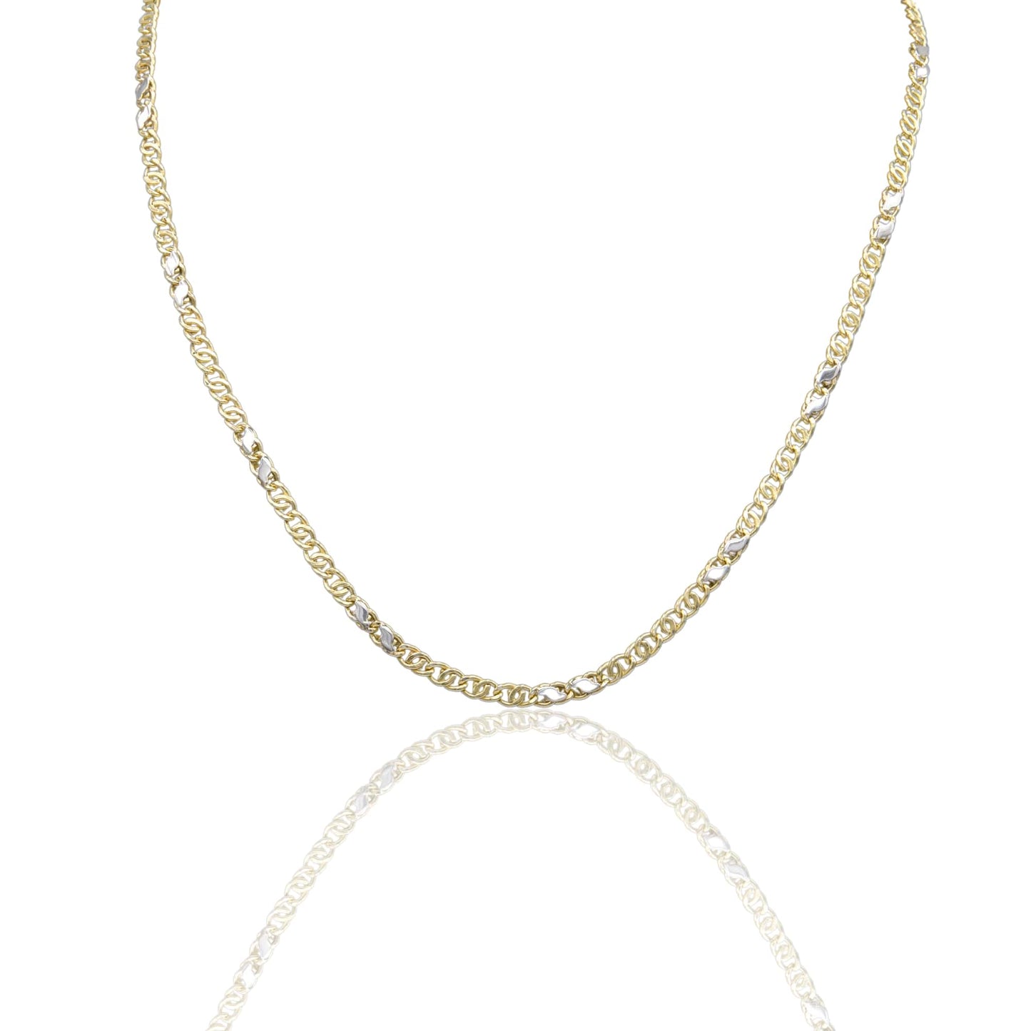 Collana Oro Giallo Oro Bianco Oro 18 carati Catena Piatta Solo Oro cm.50
