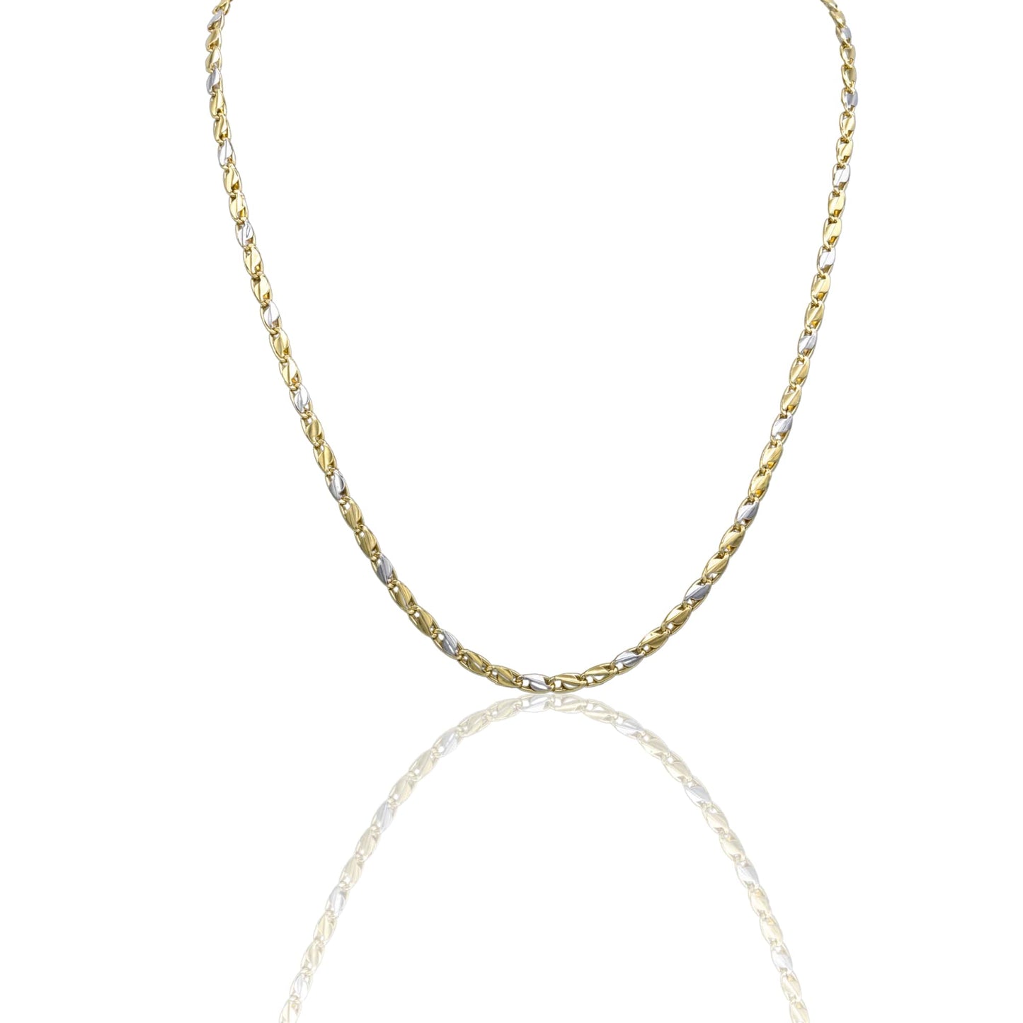 Collana Oro Giallo Oro Bianco Oro 18 carati Catena Piatta Solo Oro cm.50