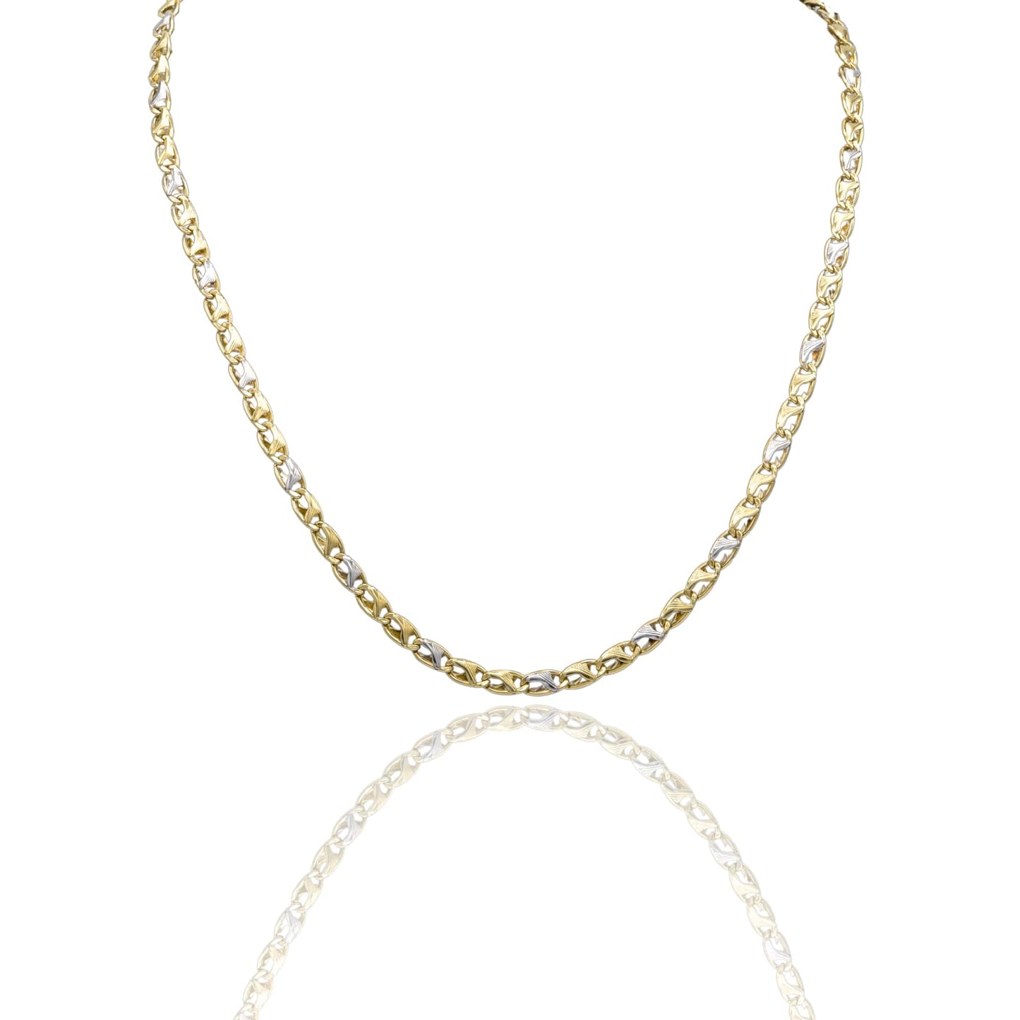 Collana Oro Giallo Oro Bianco Oro 18 carati Catena Piatta Solo Oro cm.60