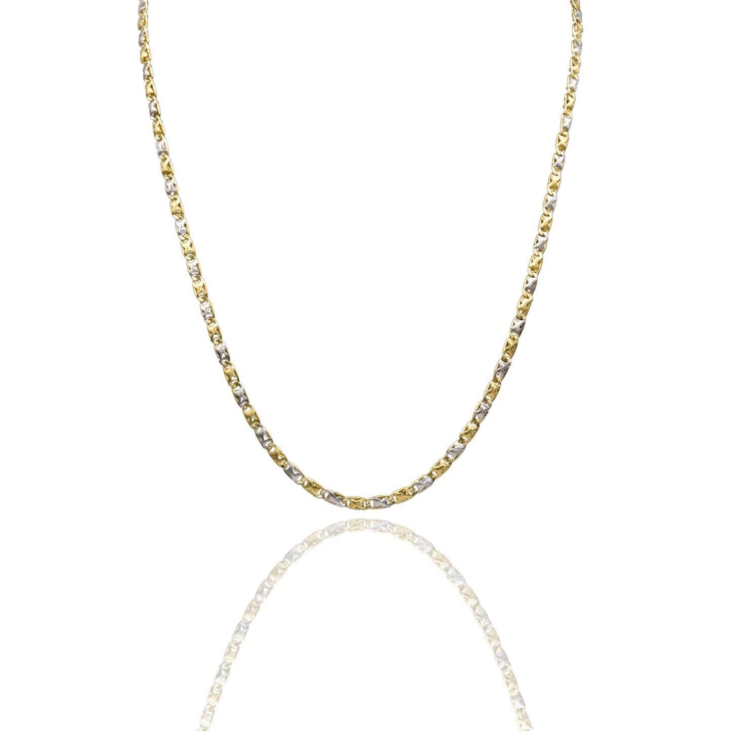 Collana Oro Giallo Oro Bianco Oro 18 carati Catena Piatta Solo Oro cm.60