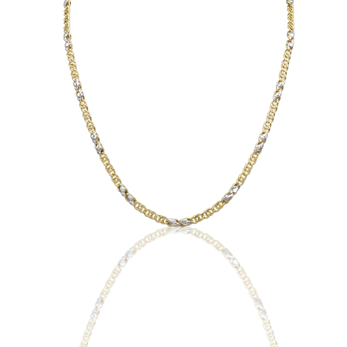 Collana Oro Giallo Oro Bianco Oro 18 carati Catena Piatta Solo Oro cm.50