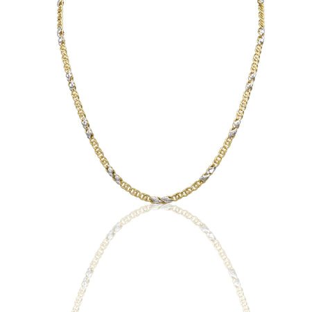 Collana Oro Giallo Oro Bianco Oro 18 carati Catena Piatta Solo Oro cm.50
