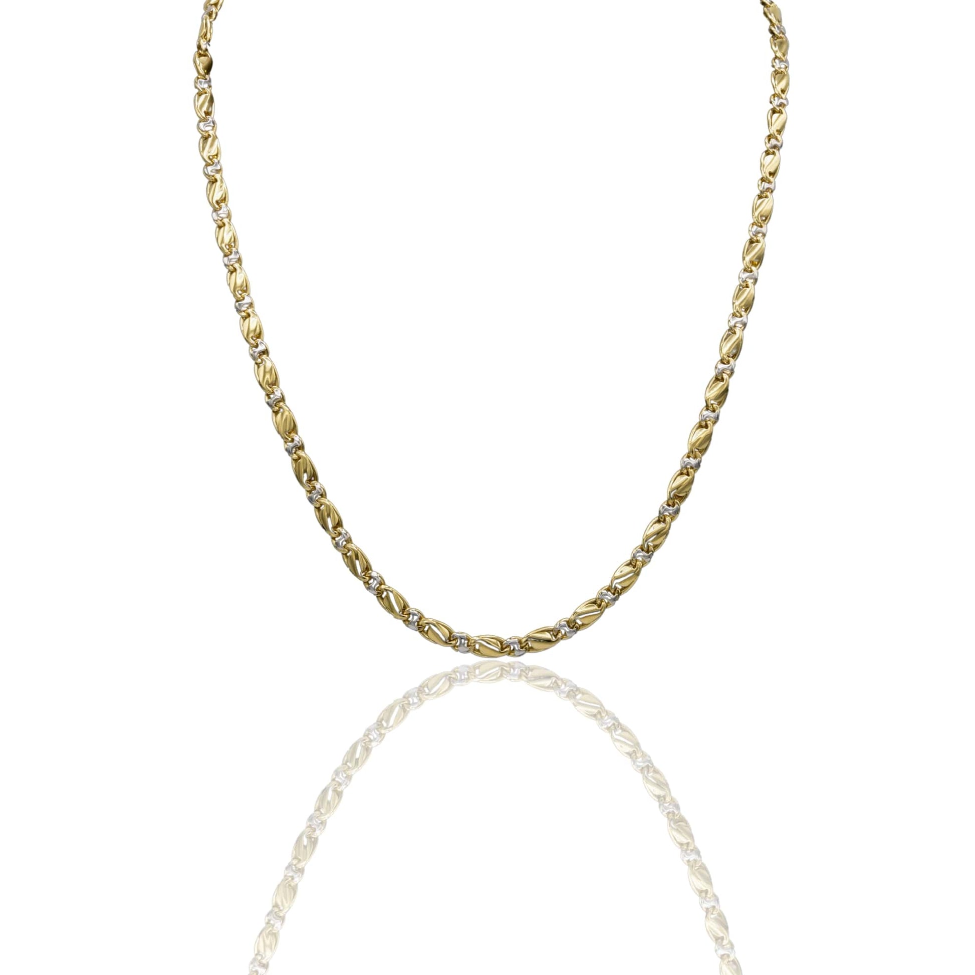 Collana Oro Giallo Oro Bianco Oro 18 carati Catena Piatta Solo Oro cm.50