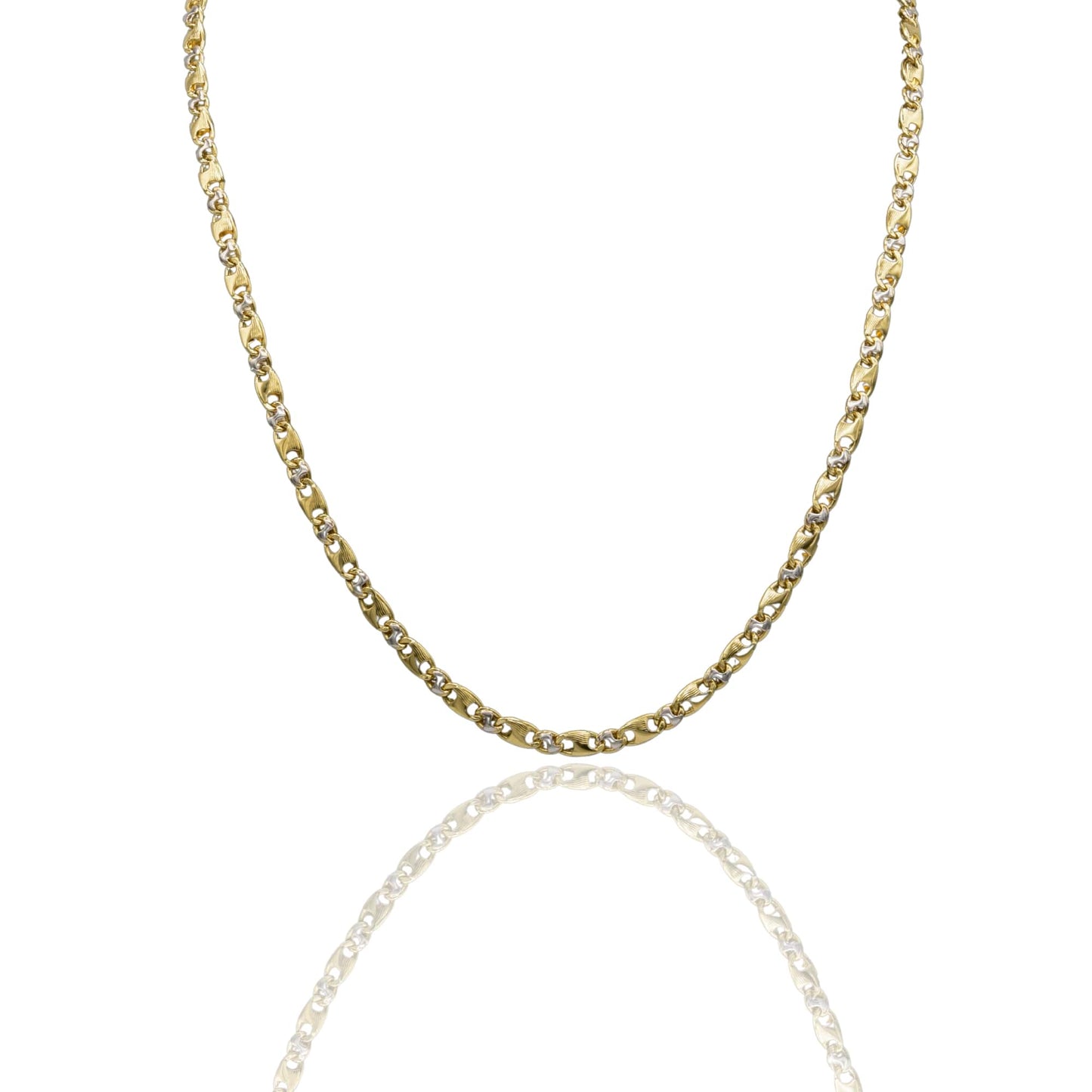 Collana Oro Giallo Oro Bianco Oro 18 carati Catena Piatta Solo Oro cm.60