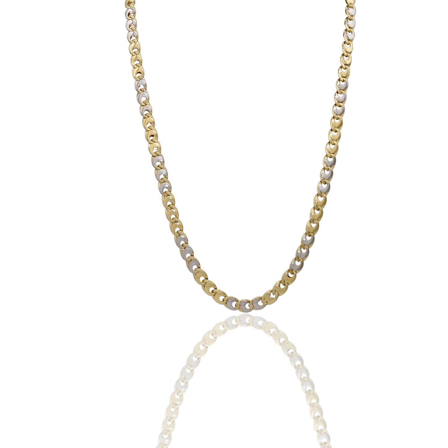Collana Oro Giallo Oro Bianco Oro 18 carati Catena Piatta Solo Oro