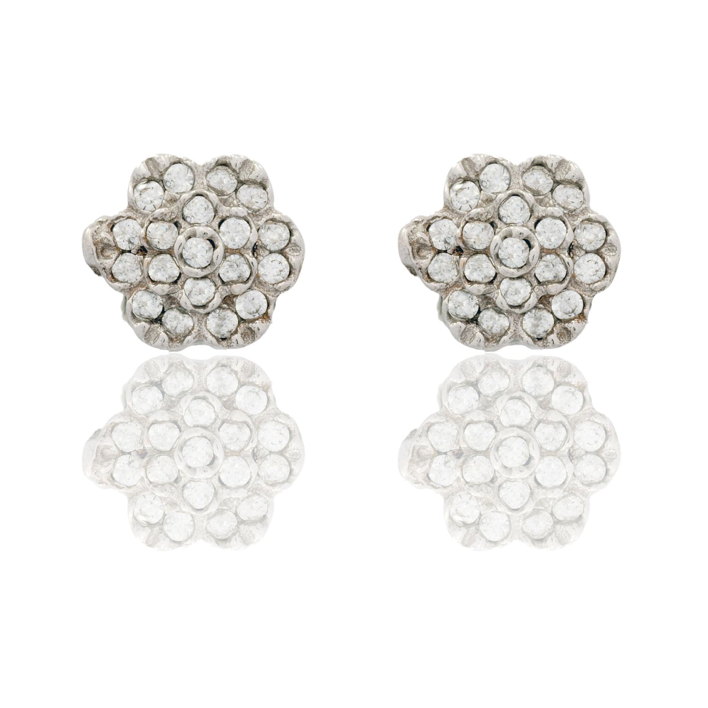 Orecchini Oro Bianco Oro 18 carati Toppa Fiore Pavè Zirconi bianchi