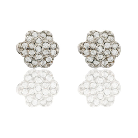 Orecchini Oro Bianco Oro 18 carati Toppa Fiore Pavè Zirconi bianchi