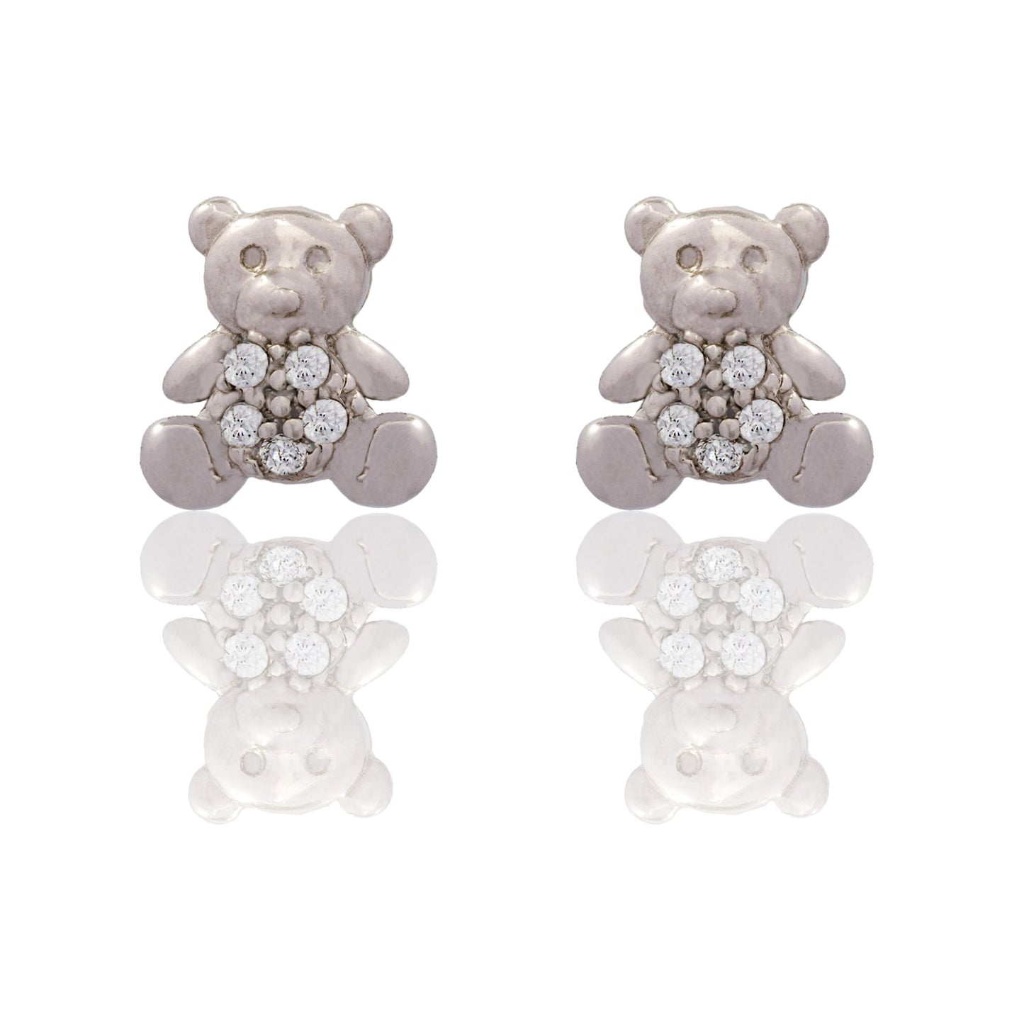 Orecchini Oro Bianco Oro 18 carati Orsacchiotto Zirconi Bianchi