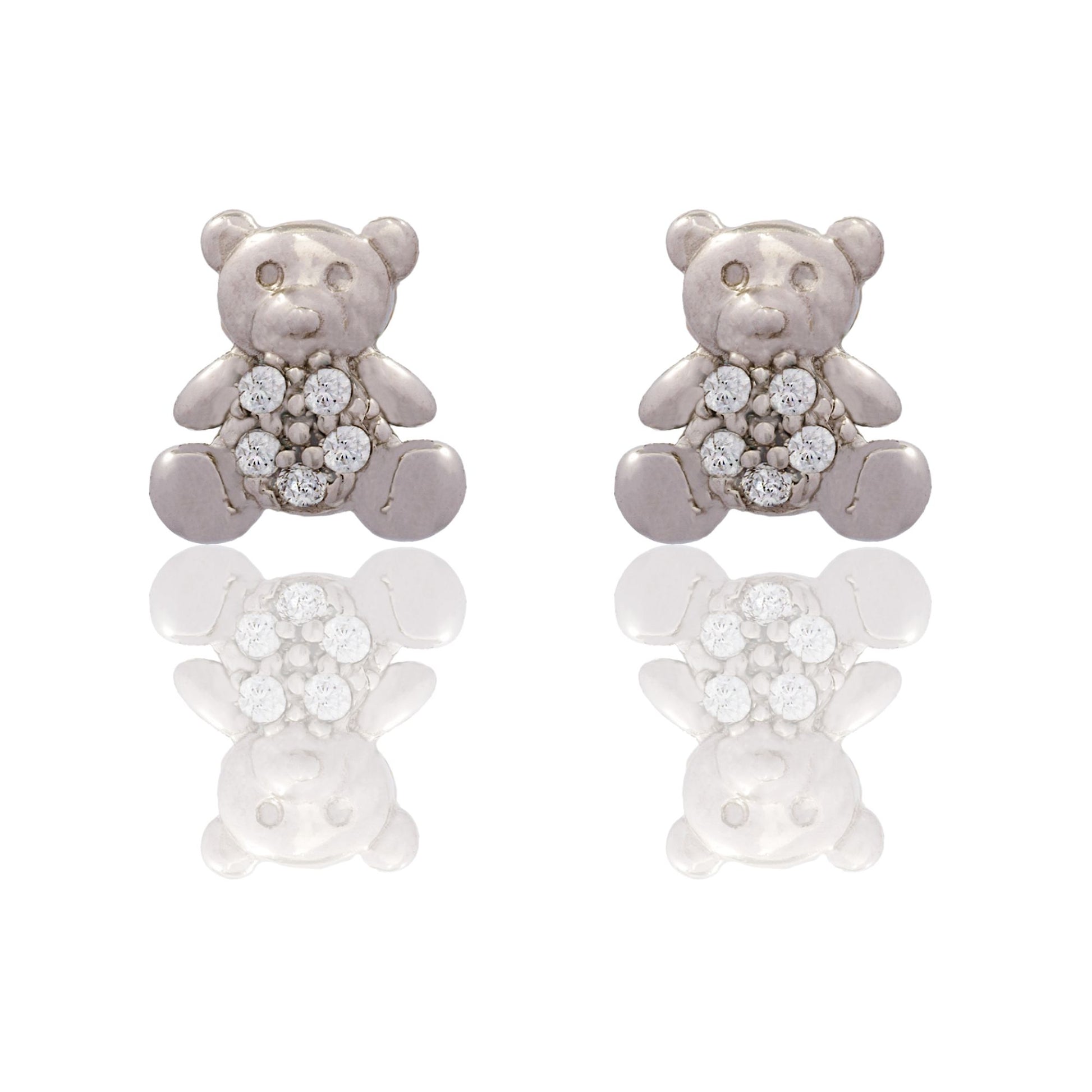Orecchini Oro Bianco Oro 18 carati Orsacchiotto Zirconi Bianchi