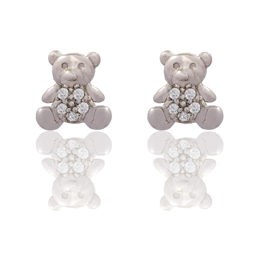 Orecchini Oro Bianco Oro 18 carati Orsacchiotto Zirconi Bianchi