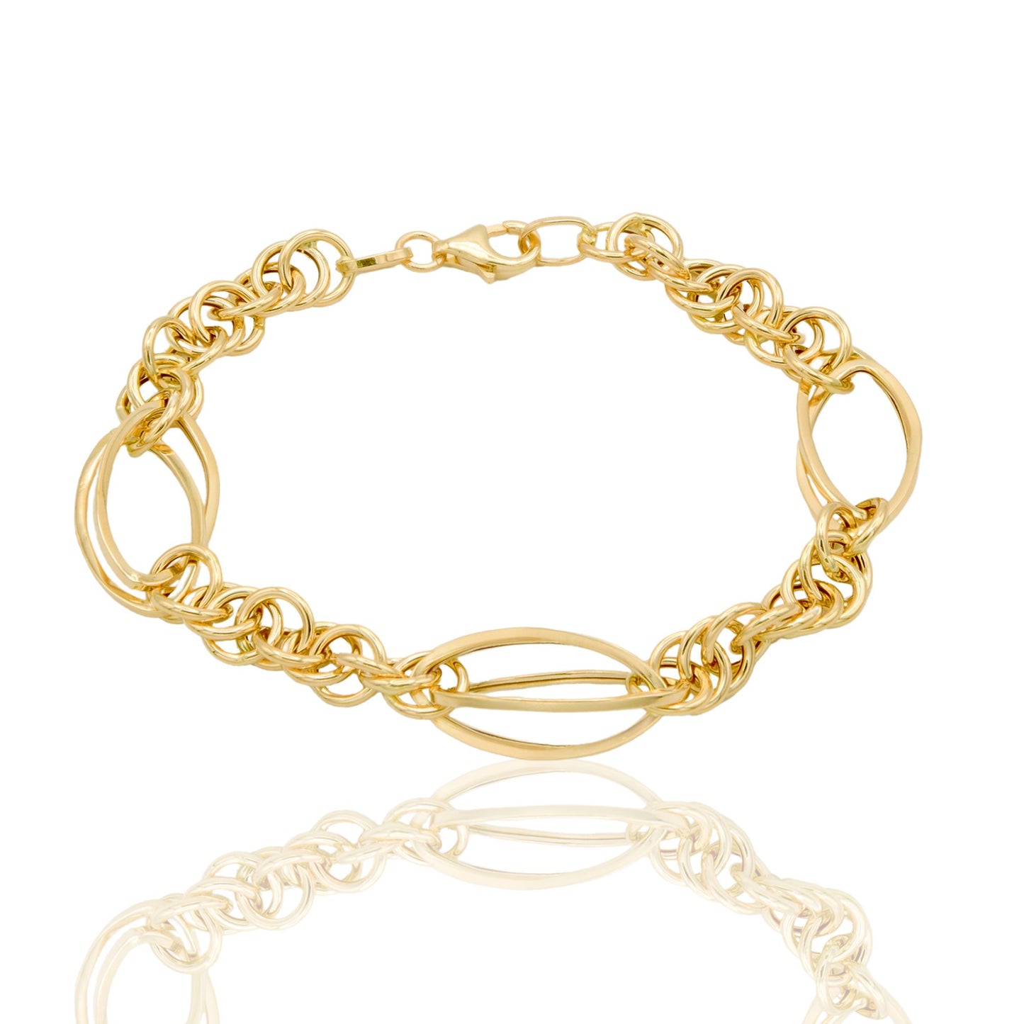 Bracciale Oro Giallo Oro 18 carati Catena 3 Anelletti Ovali Solo Oro