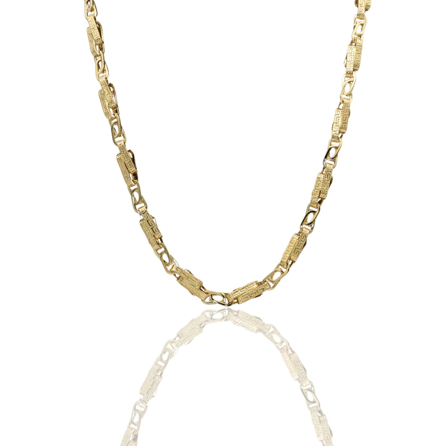 Collana Oro Giallo Oro 18 carati Schiacciata Greca Maglia Intrecciata Solo Oro cm.60