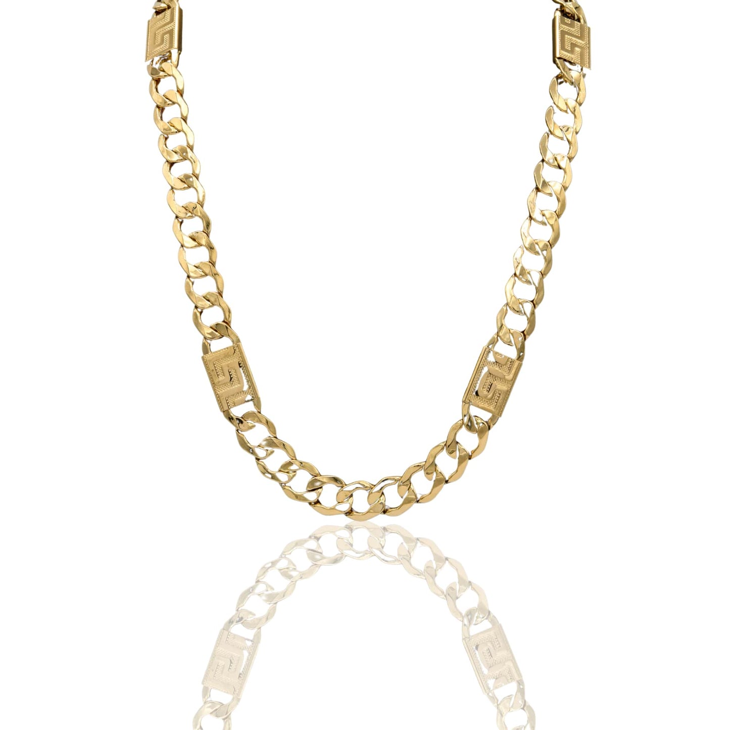 Collana Oro Giallo Oro 18 carati Groumette Alternata piatta con Greca Solo Oro cm.70