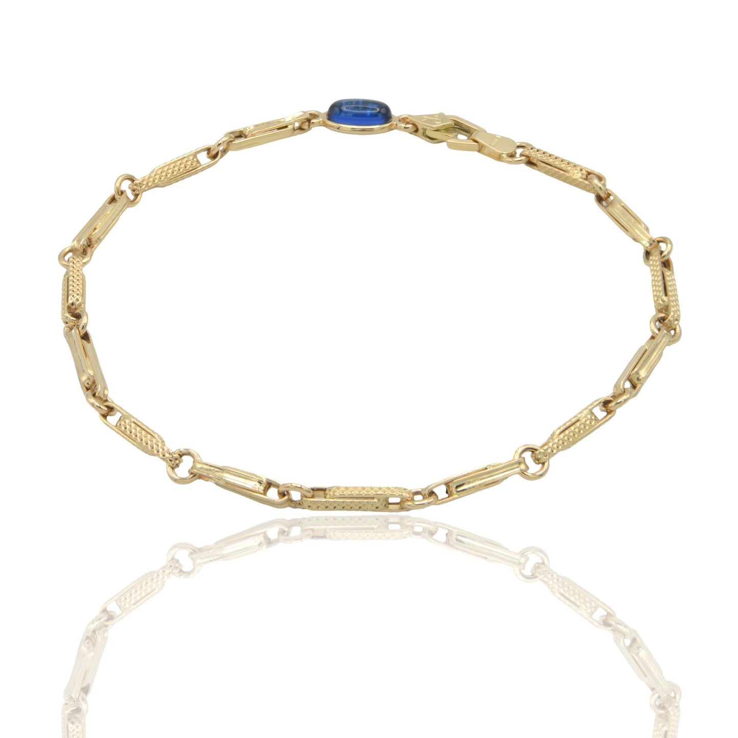 Bracciale Oro Giallo Oro 18 carati Catena Alternata pietra blu cm. 21,5
