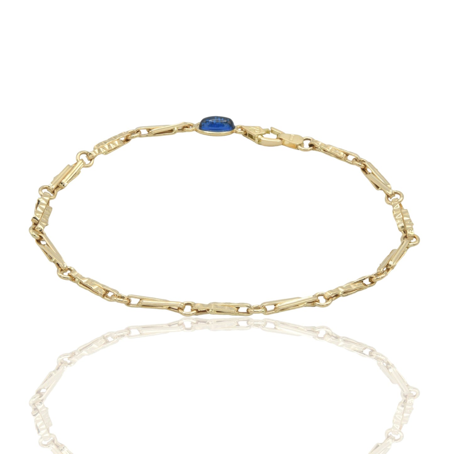 Bracciale Oro Giallo Oro 18 carati Catena Schiacciata E Rigata pietra blu cm. 21,5