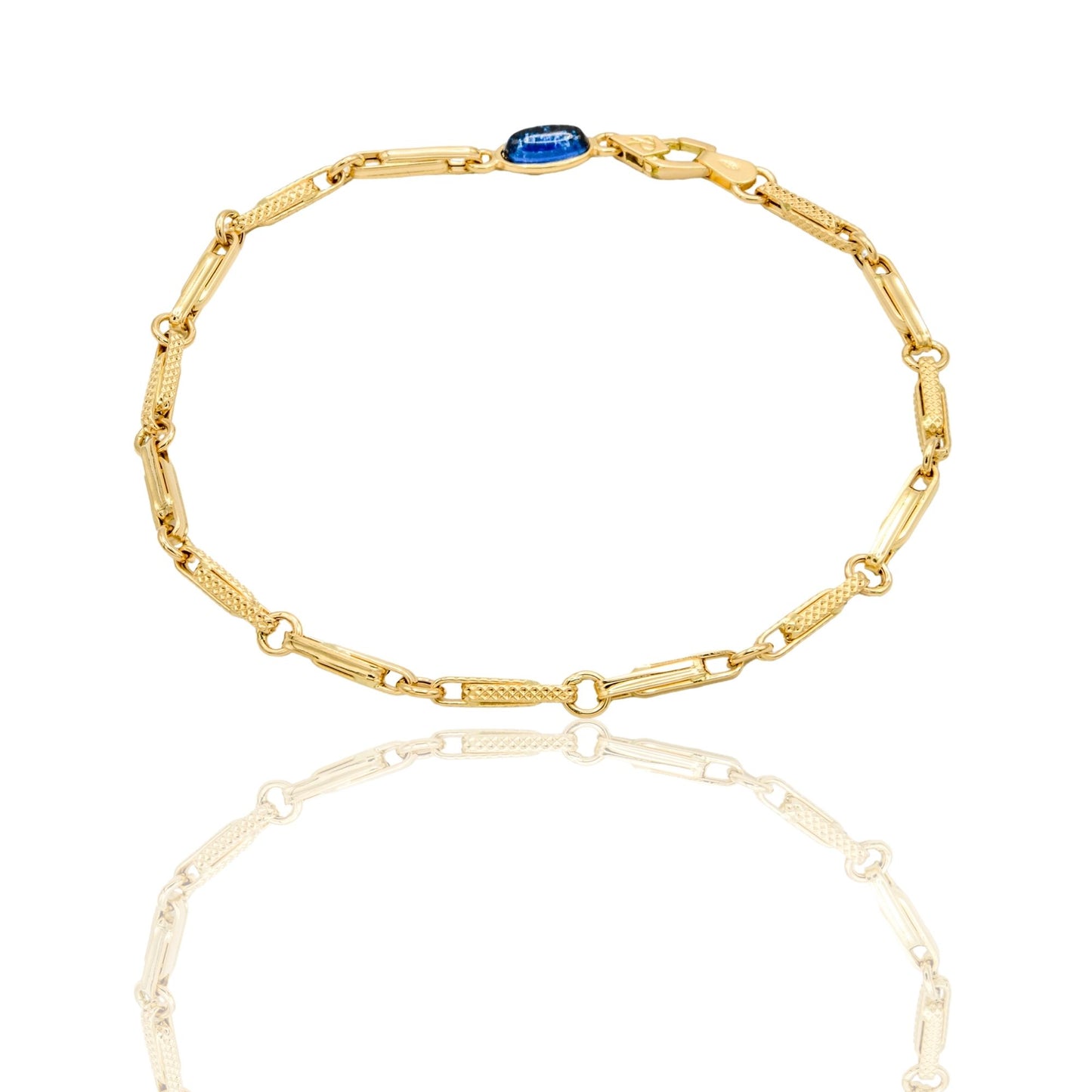 Bracciale Oro Giallo Oro 18 carati Catena Tubolare Alternata pietra blu cm. 21,5
