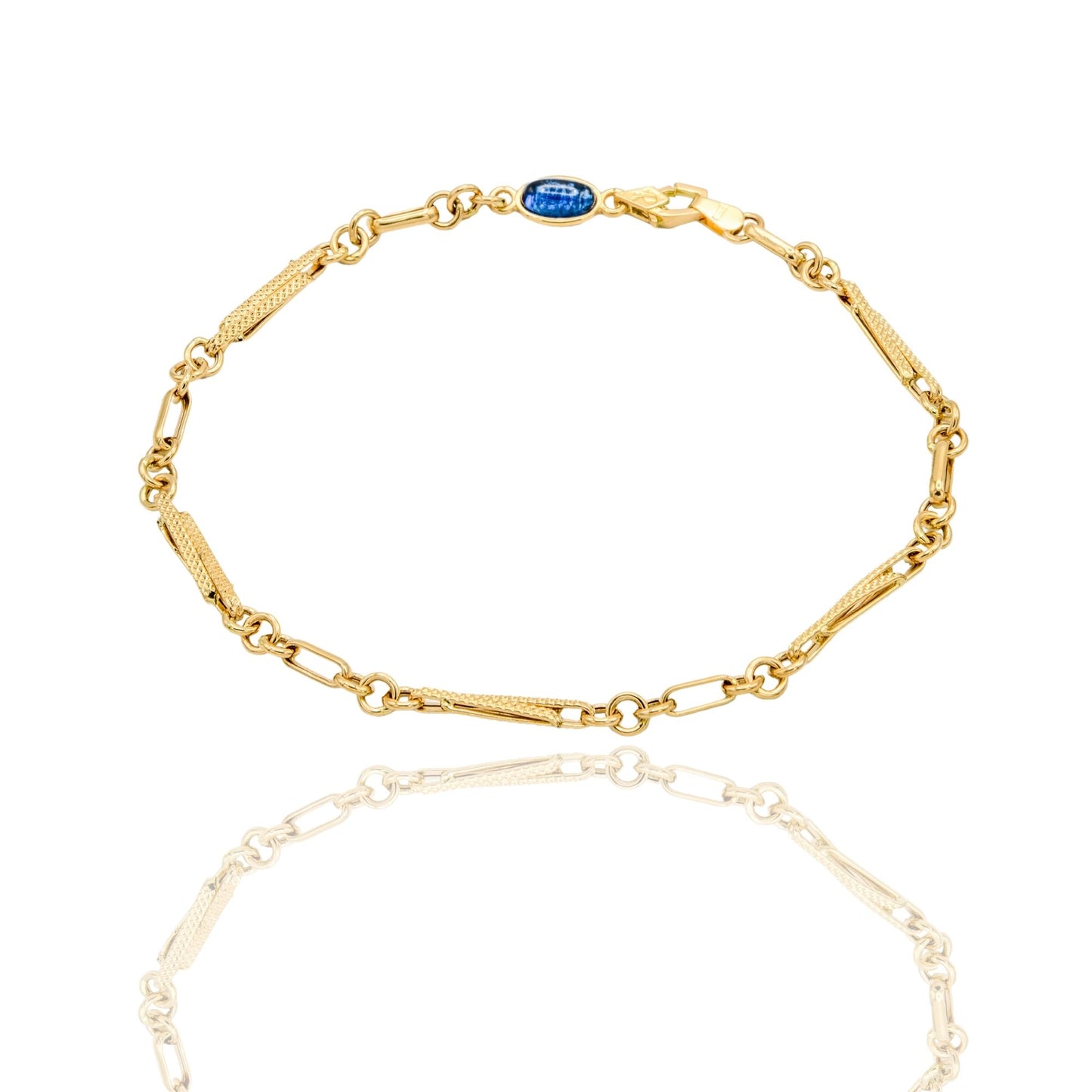 Bracciale Oro Giallo Oro 18 carati Catena Maglia Schiacciata pietra blu cm. 21,5