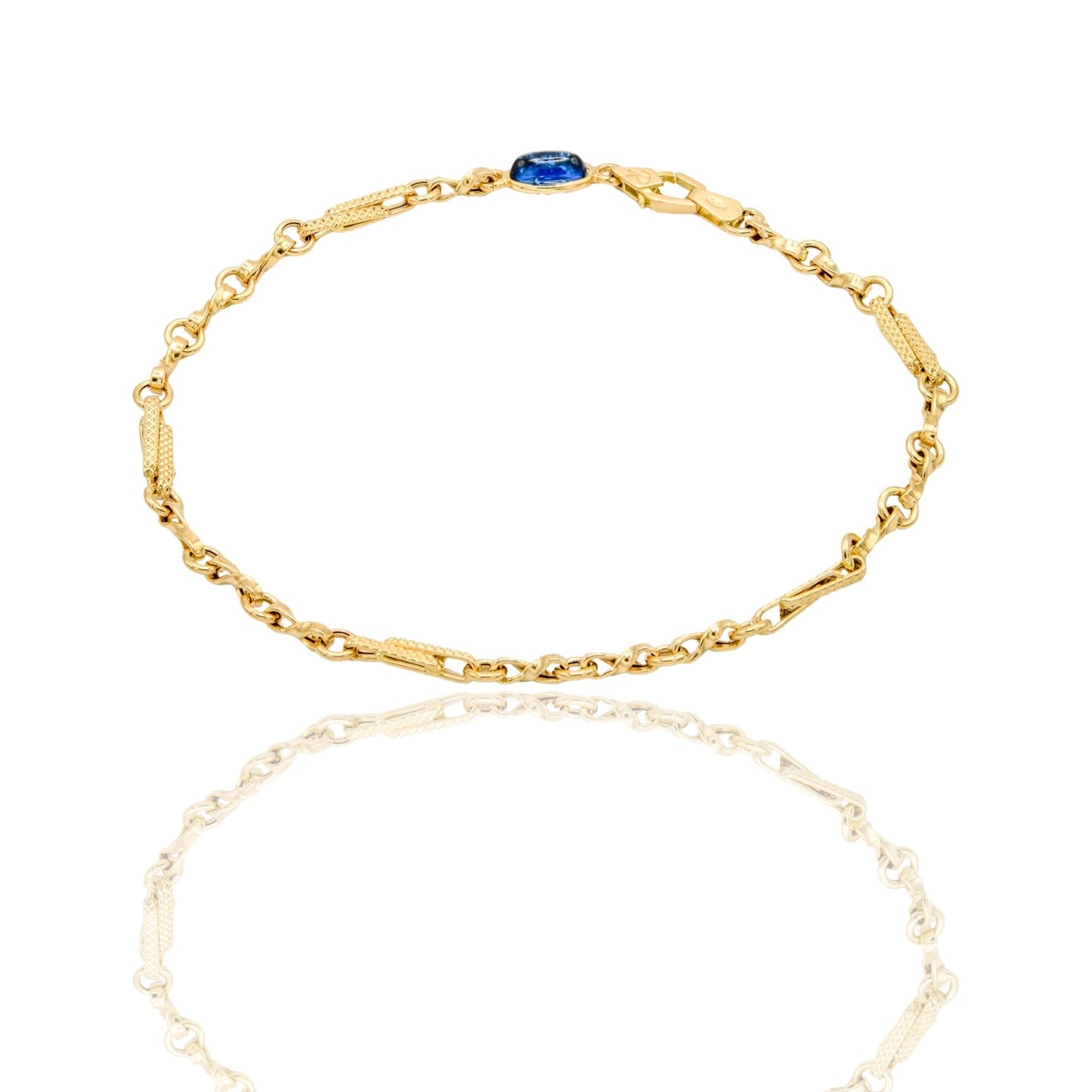 Bracciale Oro Giallo Oro 18 carati Catena Maglia Schiacciata pietra blu cm. 21,5