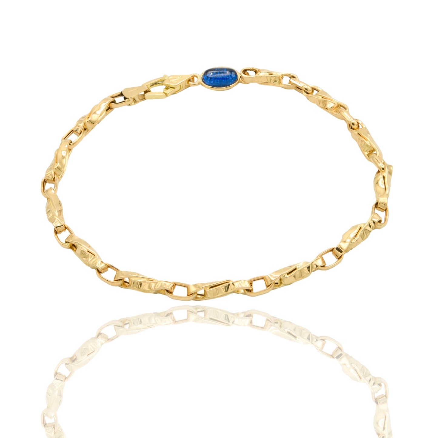 Bracciale Oro Giallo Oro 18 carati Catena Intrecciata pietra blu cm. 21,5
