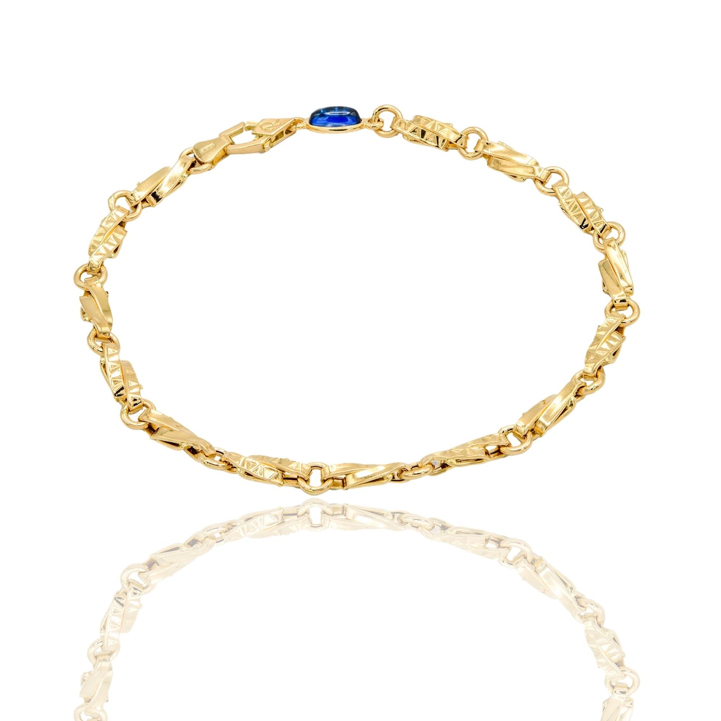 Bracciale Oro Giallo Oro 18 carati Catena Maglia Tubolare pietra blu cm. 21,5
