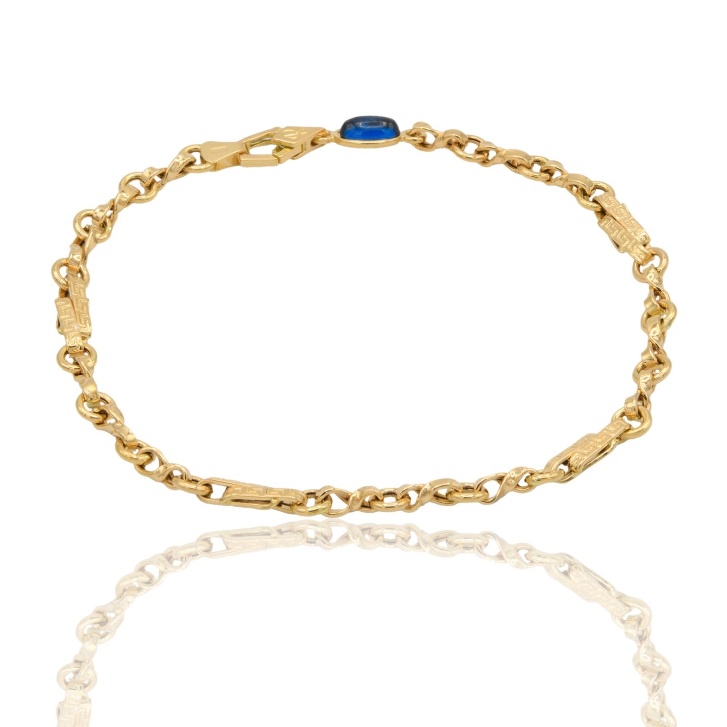 Bracciale Oro Giallo Oro 18 carati Catena intrecciata pietra blu cm. 21,5
