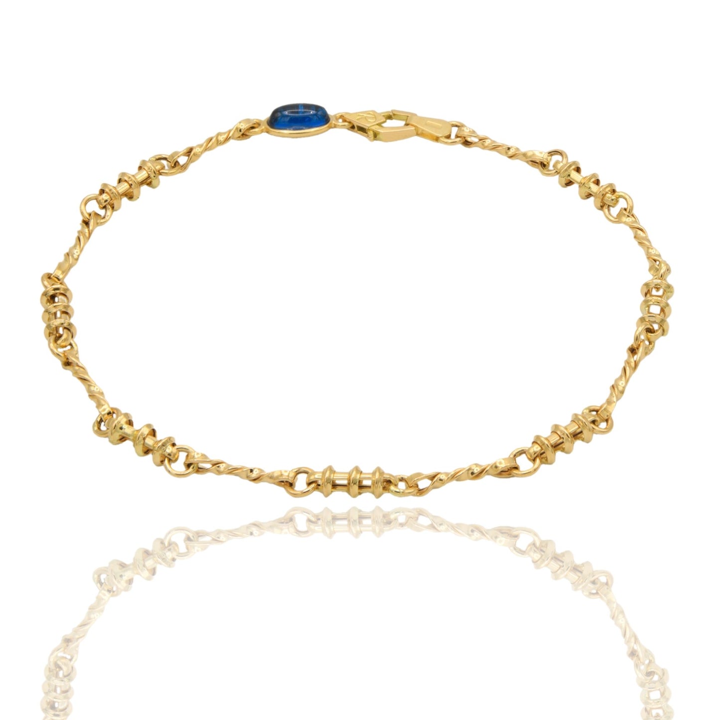 Bracciale Oro Giallo Oro 18 carati Catena intrecciata pietra blu cm. 21,5