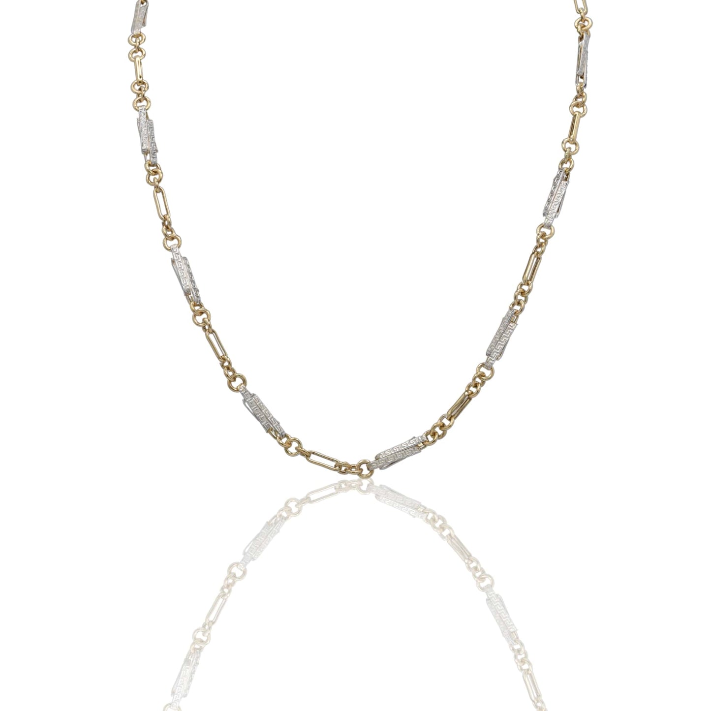 Collana Oro Giallo Oro Bianco Oro 18 carati Catena Piatta con greca Solo Oro