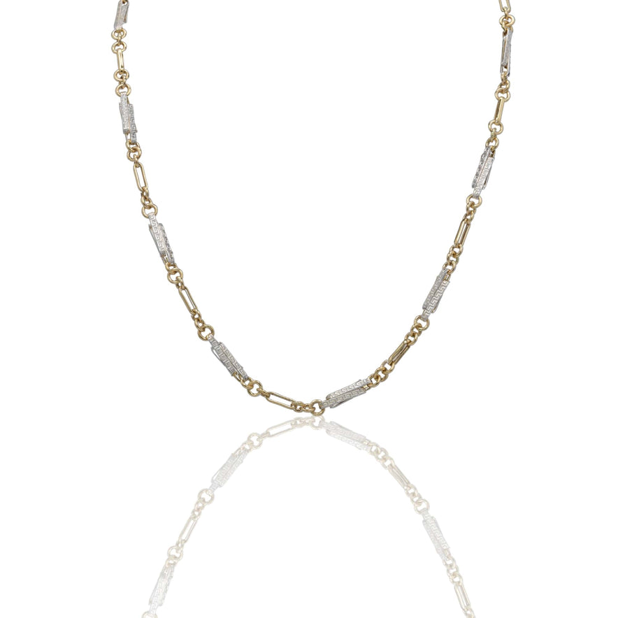 Collana Oro Giallo Oro Bianco Oro 18 carati Catena Piatta con greca Solo Oro