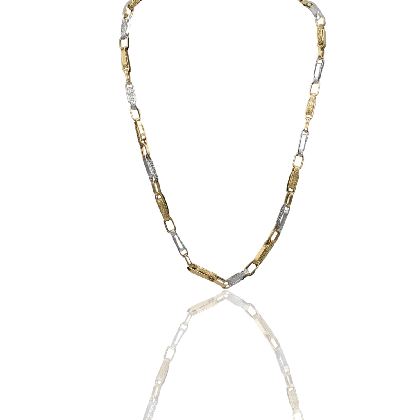 Collana Oro Giallo Oro Bianco Oro 18 carati Girocollo Tubolare Con Greca Solo Oro
