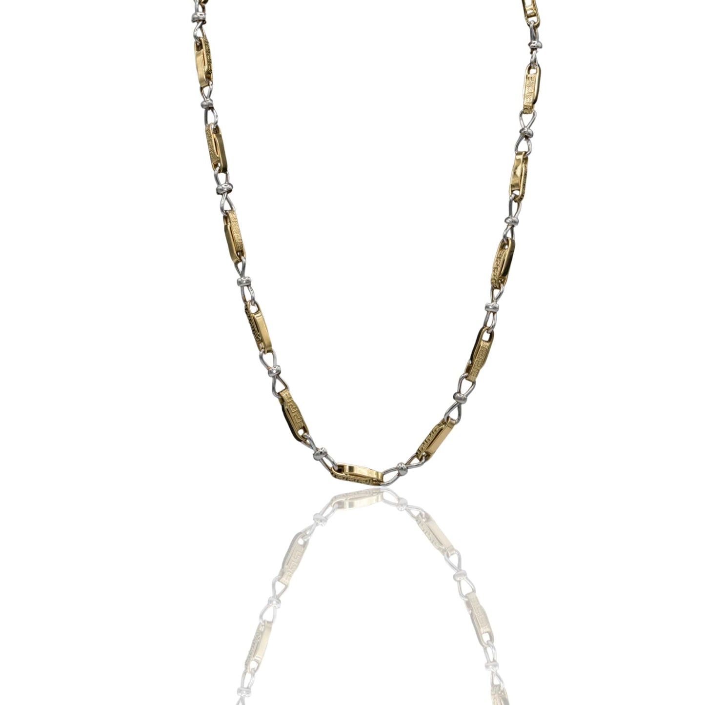 Collana Oro Giallo Oro Bianco Oro 18 carati Girocollo Tubolare Greca E Fiocchi Solo Oro