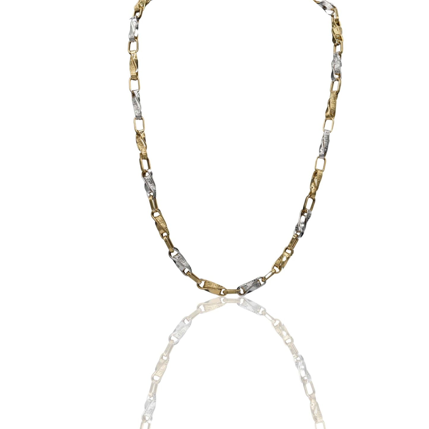 Collana Oro Giallo Oro Bianco Oro 18 carati Girocollo Intrecciato Greca Solo Oro