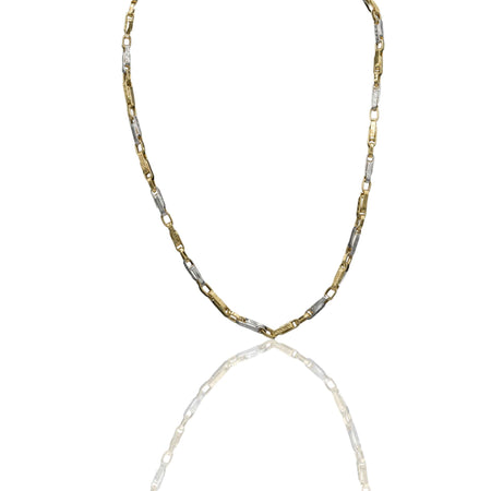 Collana Oro Giallo Oro Bianco Oro 18 carati  Girocollo Tubolare Con Greca  Solo Oro